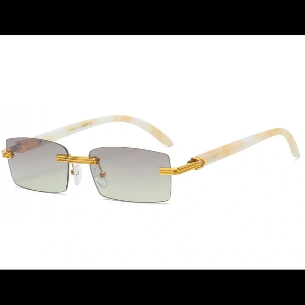Men Sunglasses Gold Frame Designer Elegant Hip Hop Style Rapper Green Marble New